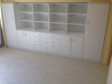 A Combination Of Ecotech Cupboards, Credenza, Overhead Bookcases
